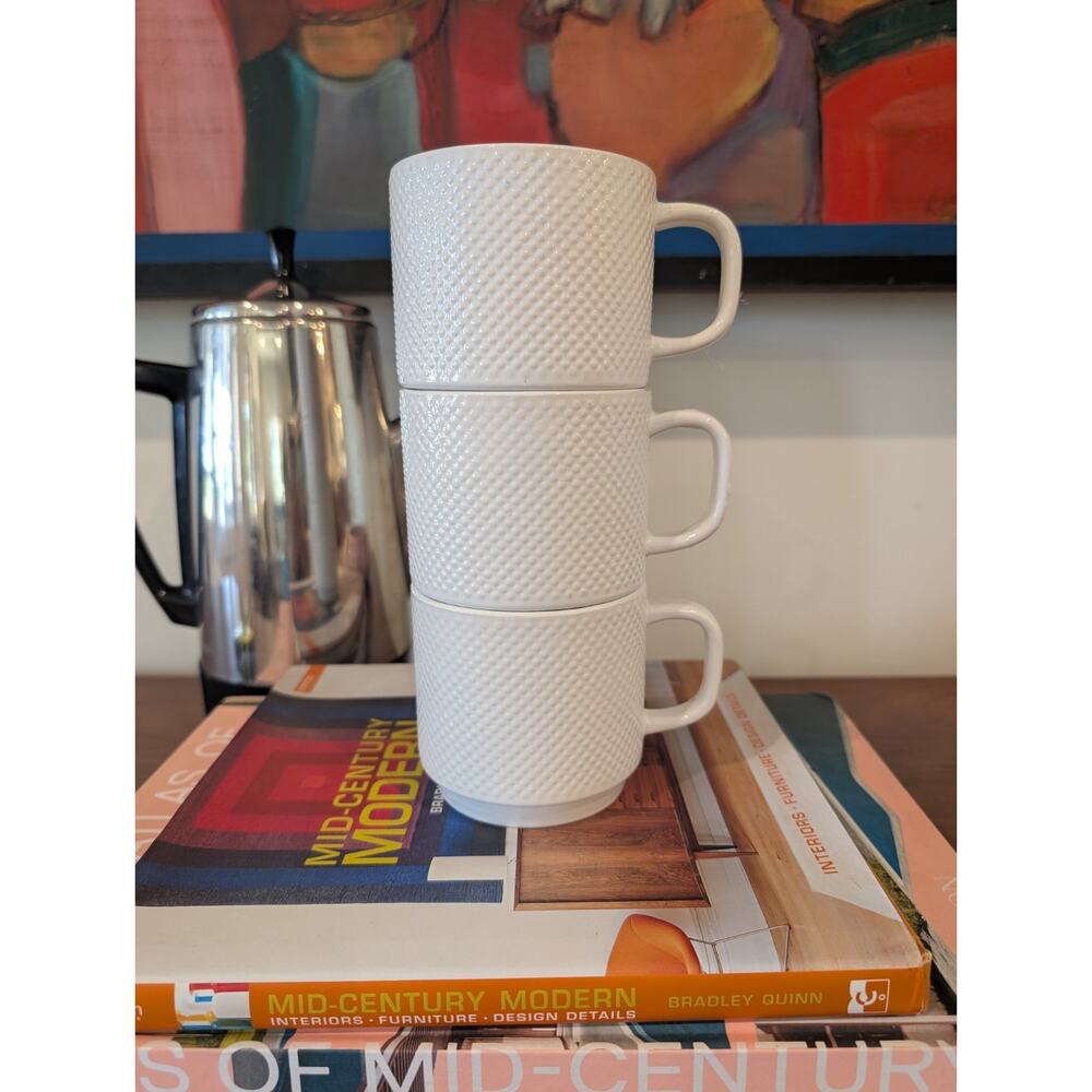 Pier 1 Stackable Stoneware Coffee Cup Replacement White Textured Dotted Pattern